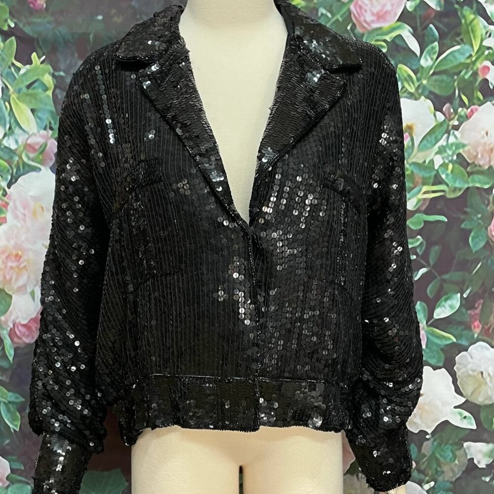 80s Black Sequin Bomber Jacket by Candlelight